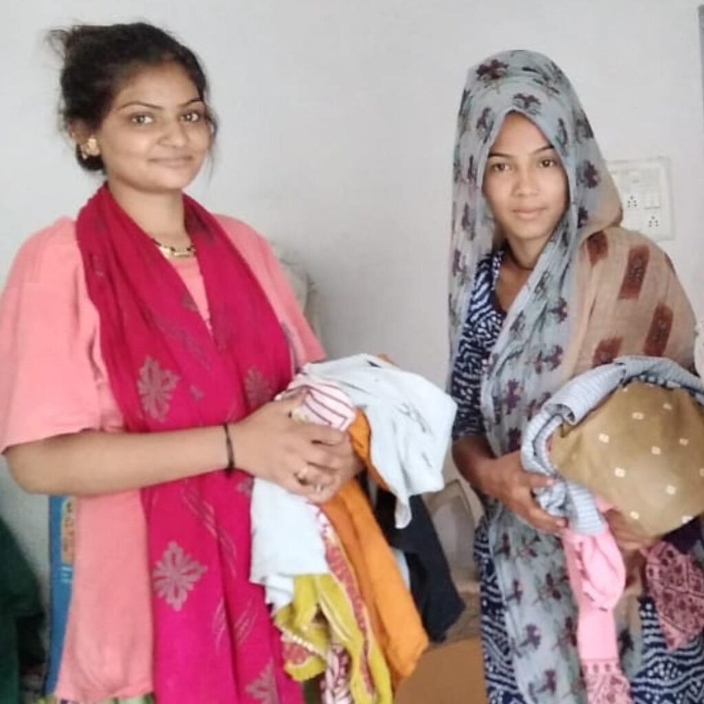 Happy faces of beneficiaries at NGOs after receiving donations from Amazon employees.