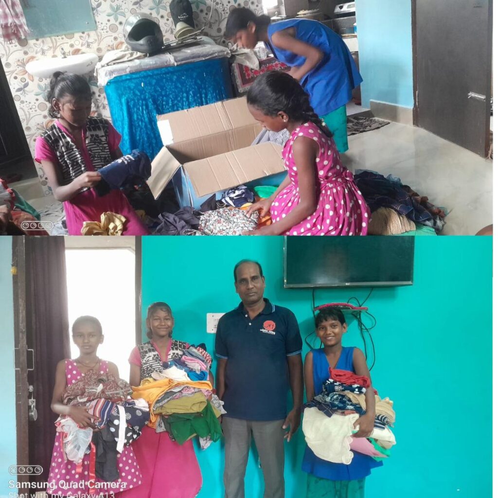 A glimpse into donation distribution day: Donations from Amazon employees being shared with beneficiaries.