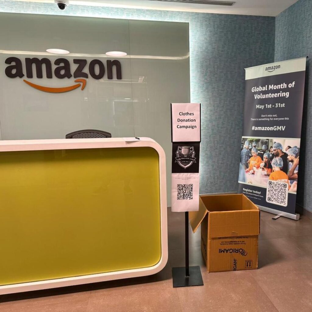 During Global Volunteering Month, Amazon set up a donation drive corner to encourage employees to donate preloved goods via Share At Door Step.